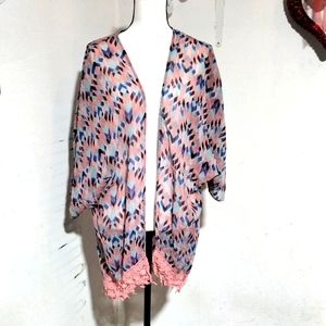 Maurices Multicolor Cape/ Cardigan W/ Pink Lace Fringe L/XL